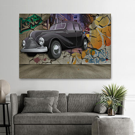 Duvardan Fırlayan Klasik Araba Dekoratif Kanvas Duvar Tablosu-3631