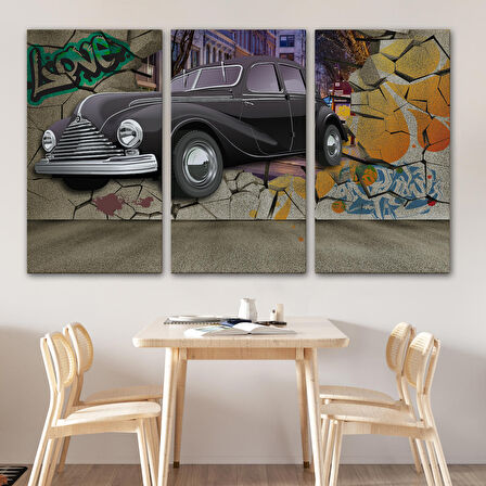 Duvardan Fırlayan Klasik Araba Dekoratif Kanvas Duvar Tablosu-3631