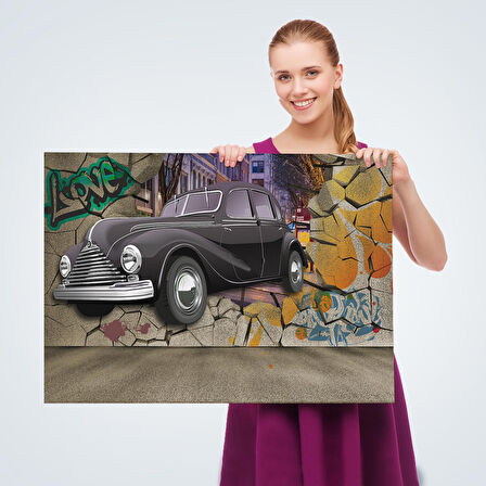 Duvardan Fırlayan Klasik Araba Dekoratif Kanvas Duvar Tablosu-3631