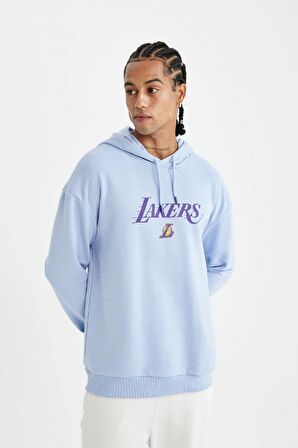 DeFactoFit NBA Los Angeles Lakers Comfort Fit Kapüşonlu Sırt Baskılı Sweatshirt B3893AX24SPBE571