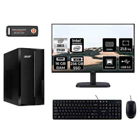 ACER ASPİRE TC1760 MDT004D011 i3 12100 16GB RAM 256GB SSD 21.5" FDOS MASAÜSTÜ PC