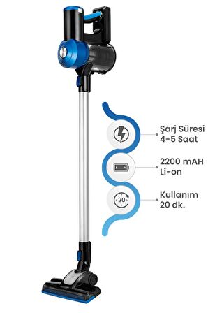 Awox Şarjlı Dikey Süpürge Kablosuz Süpürge SL598 Siyah-Mavi