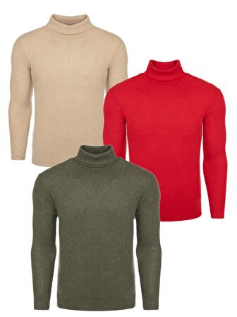 3'li Paket Erkek Boğazlı Balıkçı Triko Kazak