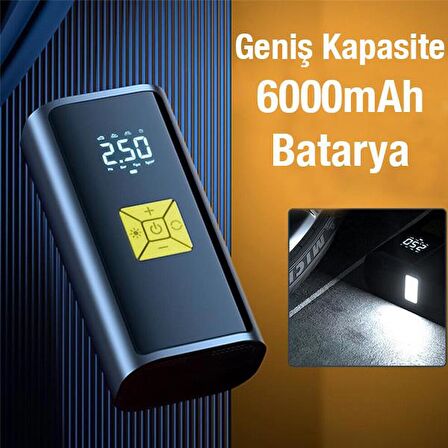 Coofbe Led Işıklı Dijital Ekranlı Şarjlı 6000MaH 150PSI Basınç Ayarlamalı Lastik Pompası Hava Şişirme Pompası