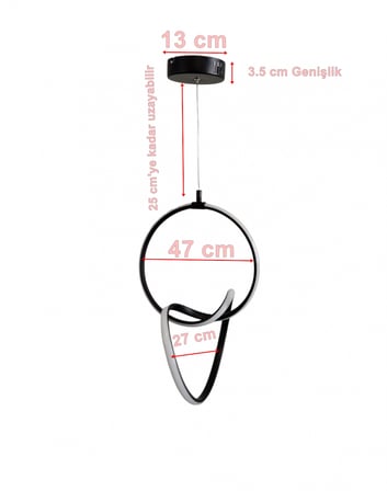 DMR Ahenk Halka Sarkıt Led Avize SİYAH Kasa Üç Renk 6500k/4000k/3000k (Beyaz /Ilık Beyaz/Sarı (Günışığı)