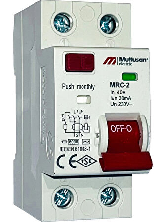MUTLUSAN 2x40A 30mA AC Tip 1 Faz Monofaze Kaçak Koruma Rolesi