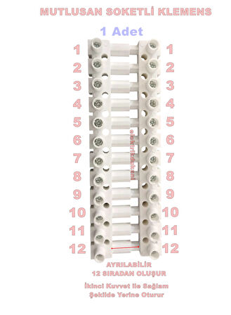 MUTLUSAN 2.5-4mm 12li Geçmeli Plastik Sıra Klemens Beyaz 850?C Alev Yaymayan H.F.