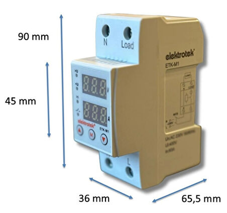 ETK 1x63A Monofaze Gerilim ve Akım Koruyucu Şebeke Giriş Voltaj Denetleyici