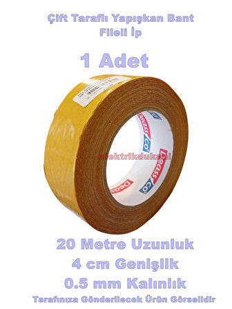 İnce Güçlü Yapışkanlı Fileli Çift Taraflı Bant 0.5mm x 40mm x 20metre (Sökülebilir ve İz Bırakmaz)