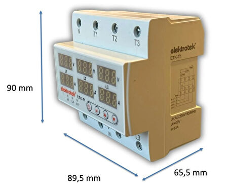 ETK 3x63A Trifaze Gerilim ve Akım Koruyucu Şebeke Giriş Voltaj Denetleyici