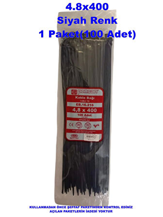 PEMSAN Klips Kablo Bağı 4.8x400 SİYAH (100lü Paket) Kablo Cırdı