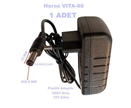 HOROZ VITA-60 12v 5A Fişli Adaptör Plastik Kasa 60w IP44 5.5x2.5mm Jaklı (12 Volt 5 Amper)