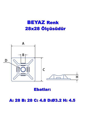 PEMSAN Yapışkan Kare Kroşe 28x28 BEYAZ (100lü Paket)