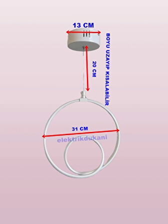 DMR Tekli Dikey Çift Halka Sarkıt Led Avize BEYAZ Kasa Üç Renk 6500k/4000k/3000k (Beyaz/Ilık Beyaz/Sarı (Günışığı))