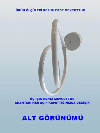 DMR Tekli Dikey Çift Halka Sarkıt Led Avize BEYAZ Kasa Üç Renk 6500k/4000k/3000k (Beyaz/Ilık Beyaz/Sarı (Günışığı))