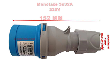 MUTLUSAN 3x32A CEE Norm Monofaze Düz Fiş 2P+T IP44 (MUT-310 220v Volt Sanayi Tip)