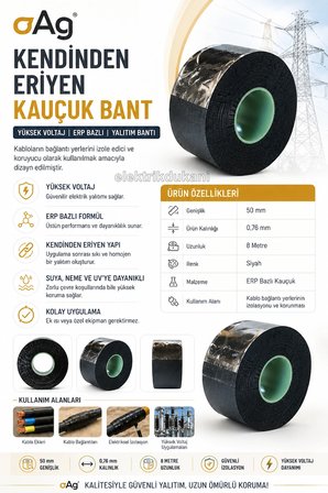 OAG Eriyen Bant 50x0.76mm 8mt (GENİŞ) Kablo İzalasyonu İçin Kendiliğinden Eriyen Bant