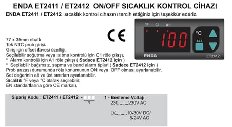 ENDA -60...+150 Derece Dijital Termostad 1No-1Nc Kontaklı 220 Volt (NTC Prop Uyumu Prop Dahil Değil)