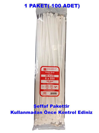 PEMSAN Klips Kablo Bağı 8x550 BEYAZ (100lü Paket) Kablo Cırdı