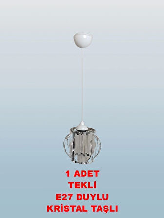 DMR Kristal Taşlı Yuvarlak KROM Küçük Fiskiye Tekli Avize E-27