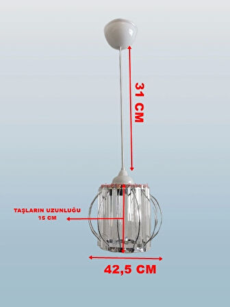 DMR Kristal Taşlı Yuvarlak KROM Küçük Fiskiye Tekli Avize E-27