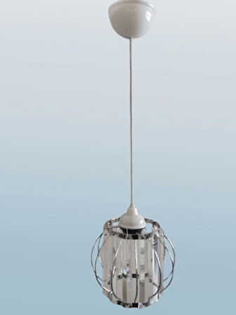 DMR Kristal Taşlı Yuvarlak KROM Küçük Fiskiye Tekli Avize E-27