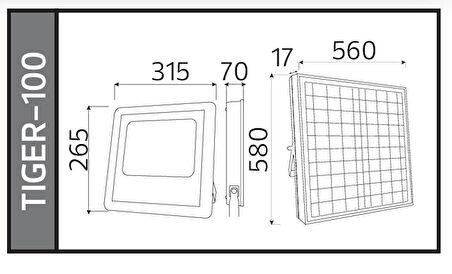 HOROZ Tiger 100W Solar Ledli Projektör 6400K Beyaz Işık