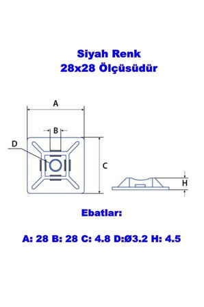 PEMSAN Yapışkan Kare Kroşe 28x28 SİYAH (100lü Paket)