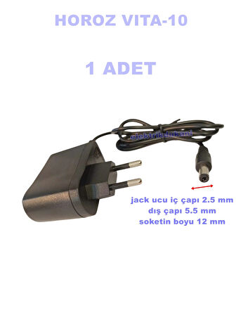HOROZ VITA-10 12v 1A Fişli Adaptör Plastik Kasa 10w IP20 5.5x2.5mm Jaklı (12 Volt 1 Amper)