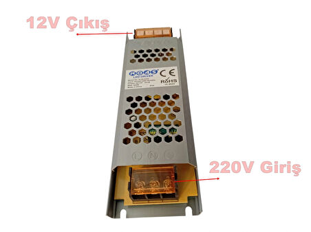 NOAS Süper Slim 12v 16.5A Şerit Led Trafosu 60w IP20 (12 Volt 16.5 Amper 15mt ye Kadar Kullanım İçin Uygundur)