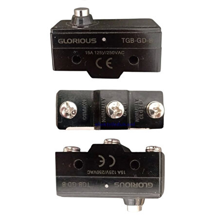 GLORIOUS Kısa Kalın Metal Pimli 1NA + 1NC Makine Pedal Swici Bakalit Gövde Buton (1no 1nc 15 Amper)