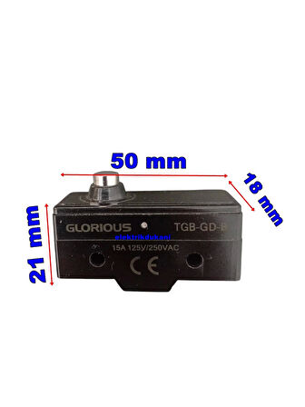 GLORIOUS Kısa Kalın Metal Pimli 1NA + 1NC Makine Pedal Swici Bakalit Gövde Buton (1no 1nc 15 Amper)