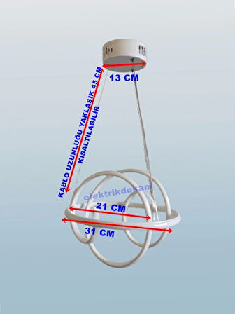 DMR Helezon Sarkıt Led Avize BEYAZ Kasa Üç Renk 6500k/4000k/3000k (Beyaz /Ilık Beyaz/Sarı (Günışığı))