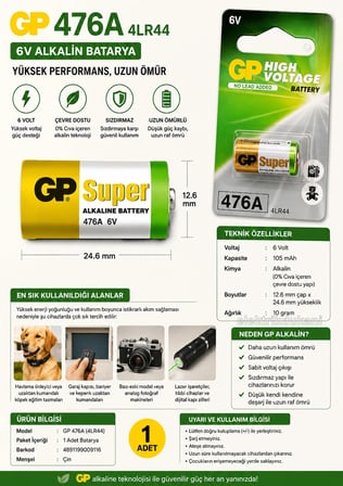 gp 4lr44 476a 6v yüksek voltaj alkalıne sipesifik pil (köpek tasması pil)