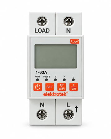 ETK 1x63A WİFİ li Monofaze 30mA Kaçak Akım Voltaj ve Aşırı Akım Koruma Rolesi Şebeke Giriş Voltaj Denetleyici 220 Volt 63 Amper (Uzaktan Tuya İle Kontrol)