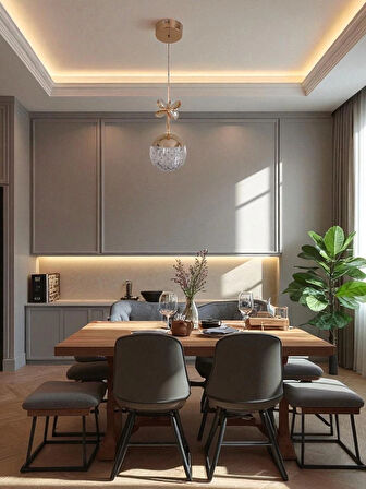 DMR Tekli Taşlı Top Sarkıt Led Avize GOLD /ALTIN Kasa Üç Renk 6500k/4000k/3000k (Beyaz/ Ilık Beyaz/Sarı (Günışığı)