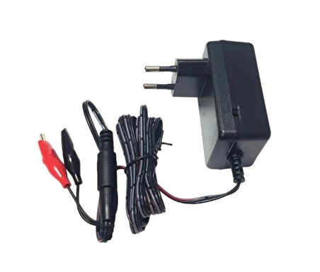 MERVESAN 6v / 12v 1A Akü Şarj Adaptörü 5.5x2.5mm Jaklı + Maşa Kıskaçlı (6 Volt 12 Volt 1 Amper 1000mA)
