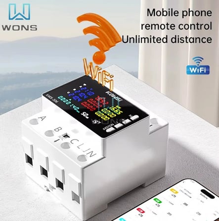 KOWSİ 3x63A Trifaze Voltaj ve Akım Koruma Rolesi Wifi Bağlantılı NTC li Şebeke Giriş Voltaj Denetleyici 380 Volt 63 Amper (3x63 3 Fazlı Isı Kontrollü Global Wifi Tuya Kontrollü)