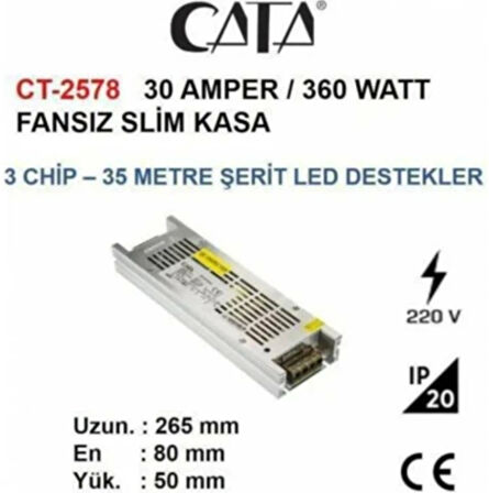 CATA 12V 30A ŞERİT LED ADAPTÖRÜ SLİM 30 A POWER 400W