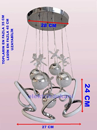DMR 5 Toplu Dron Sarkıt Led Avize KROM Kasa Üç Renk 6500k/4000k/3000k (Beyaz Ilık/Beyaz/Sarı (Günışığı))