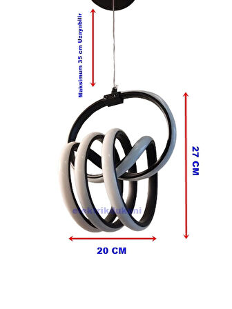 DMR Sarmal İmza Sarkıt Led Avize SİYAH Kasa Üç Renk 6500k/4000k/3000k (Beyaz Ilık/Beyaz/Sarı (Günışığı))