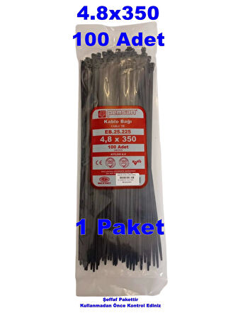 PEMSAN Klips Kablo Bağı 4.8x350 SİYAH (100lü Paket) Kablo Cırdı