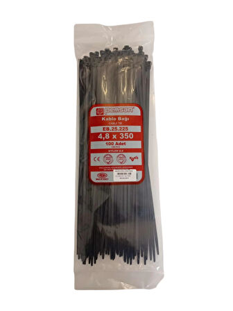 PEMSAN Klips Kablo Bağı 4.8x350 SİYAH (100lü Paket) Kablo Cırdı