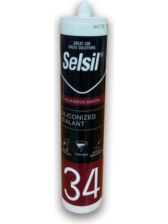SELSİL 34 Slikonize BEYAZ Mastik Slikon 450gr Genel Amaçlı Boyanabilir Mastik