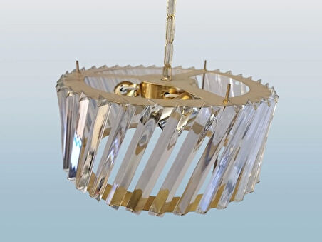 DMR Kristal Çapraz Taşlı GOLD Yuvarlak Üçlü Avize 3 x E-27 Duylu
