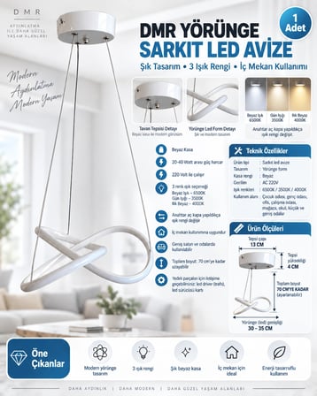 DMR Yörünge Sarkıt Led Avize BEYAZ Kasa 35w 220 Volt Üç Renk 6500k/4000k/3000k (Beyaz /Ilık Beyaz/Sarı (Günışığı)