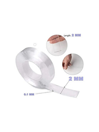 Nano Teknoloji Süper Yapıştırıcı Çift Taraflı Şeffaf Bant 1mm x 20mm x 3metre