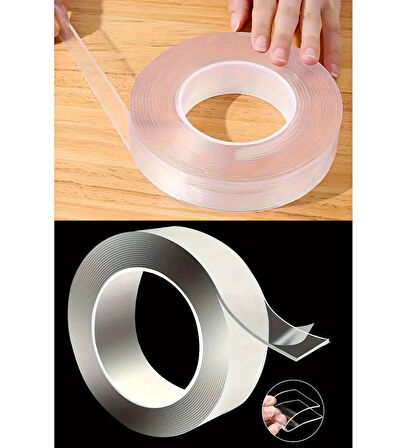 Nano Teknoloji Süper Yapıştırıcı Çift Taraflı Şeffaf Bant 1mm x 20mm x 3metre