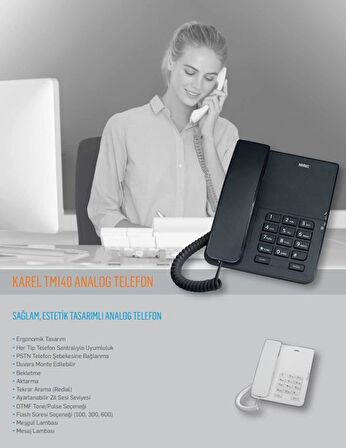 KAREL Masa Üstü Kablolu Ahizeli Telefon BEYAZ (Ekransız)