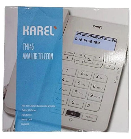 KAREL Masa Üstü Kablolu Ahizeli Hafızalı Ekranlı Telefon BEYAZ (Arayan Numarayı Gösterme Özelliği)